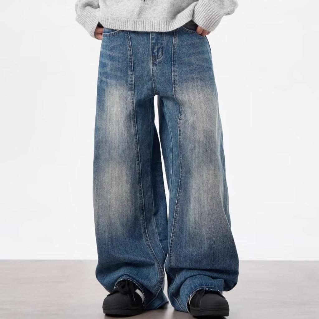 Unisex Retro Lightning Pattern Deconstructed Scimitar Jeans - Loose Fit, 3D Tailored Banana Style