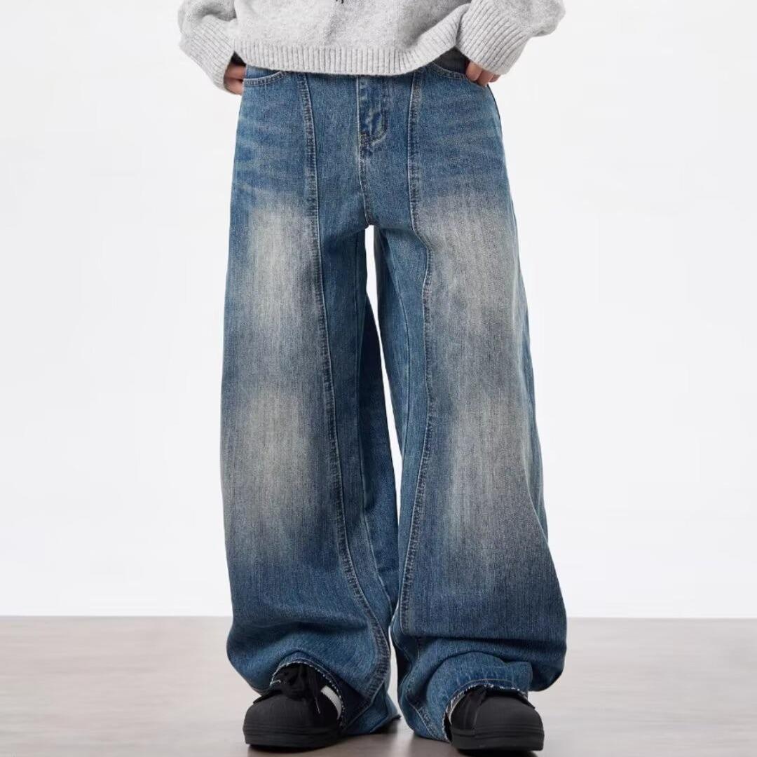 

Джинсы Scimitar с узором в стиле ретро унисекс с молнией — свободный крой, 3D-крой в стиле банан XXXL синий