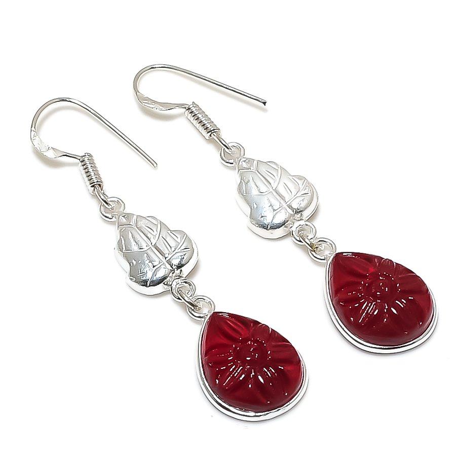 Natural Pink Rubillite Gemstone 925 Sterling Silver Jewelry Earring 2.09  ETC-14099
