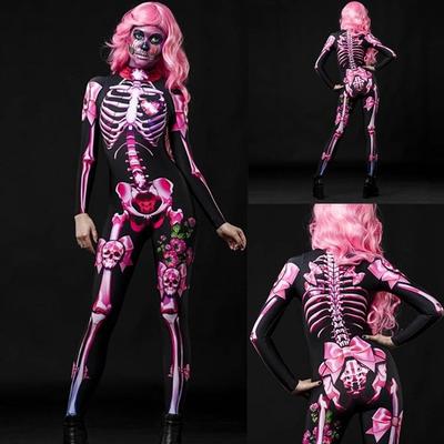 Mulheres Crianças Halloween Cosplay Trajes Pai-filho Roupa Caveira Esqueleto 3d Esqueleto Floral Impressão Manga Comprida Bodysuit Macacões