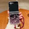 Cherry Blossom Lanyard Phone Case For Samsung Galaxy Z Flip 7 FE 6 5 4 3 5G Folding Hard Clear Cover For Samsung Z Flip7 Flip6