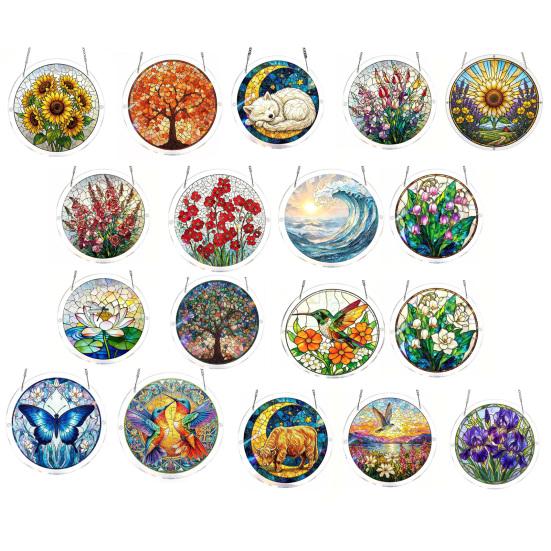Stained Glass Style Puzzle Suncatcher, DIY Acrylic Jigsaw Puzzle for Adult, Colorful Window Hanging Ornaments for Home Garden Decor