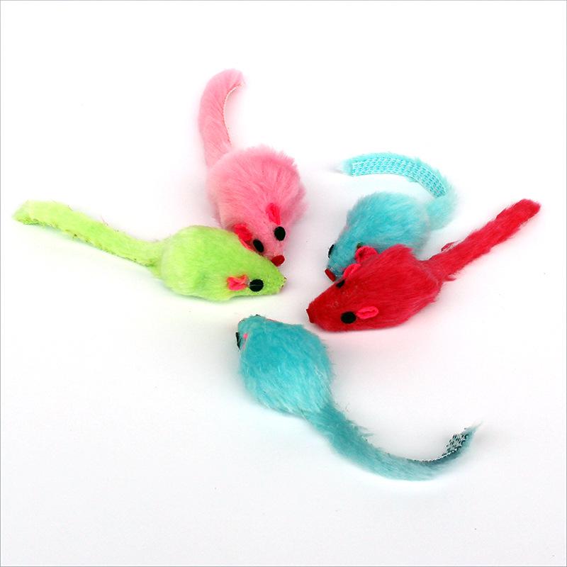 Colorful Plush Mouse Cat Teaser Toy with Feathers