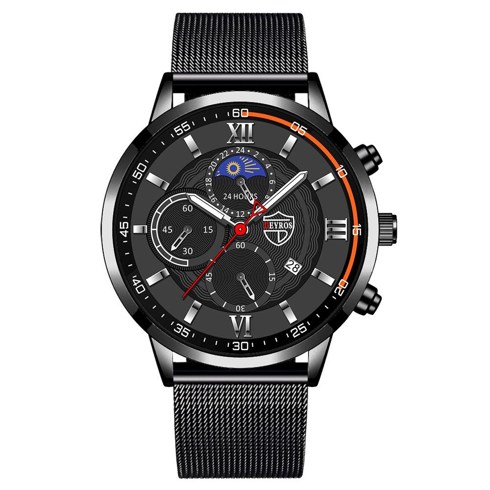 Men'S Watch Stainless Steel Mesh Strap Date Luminous Quartz Watch