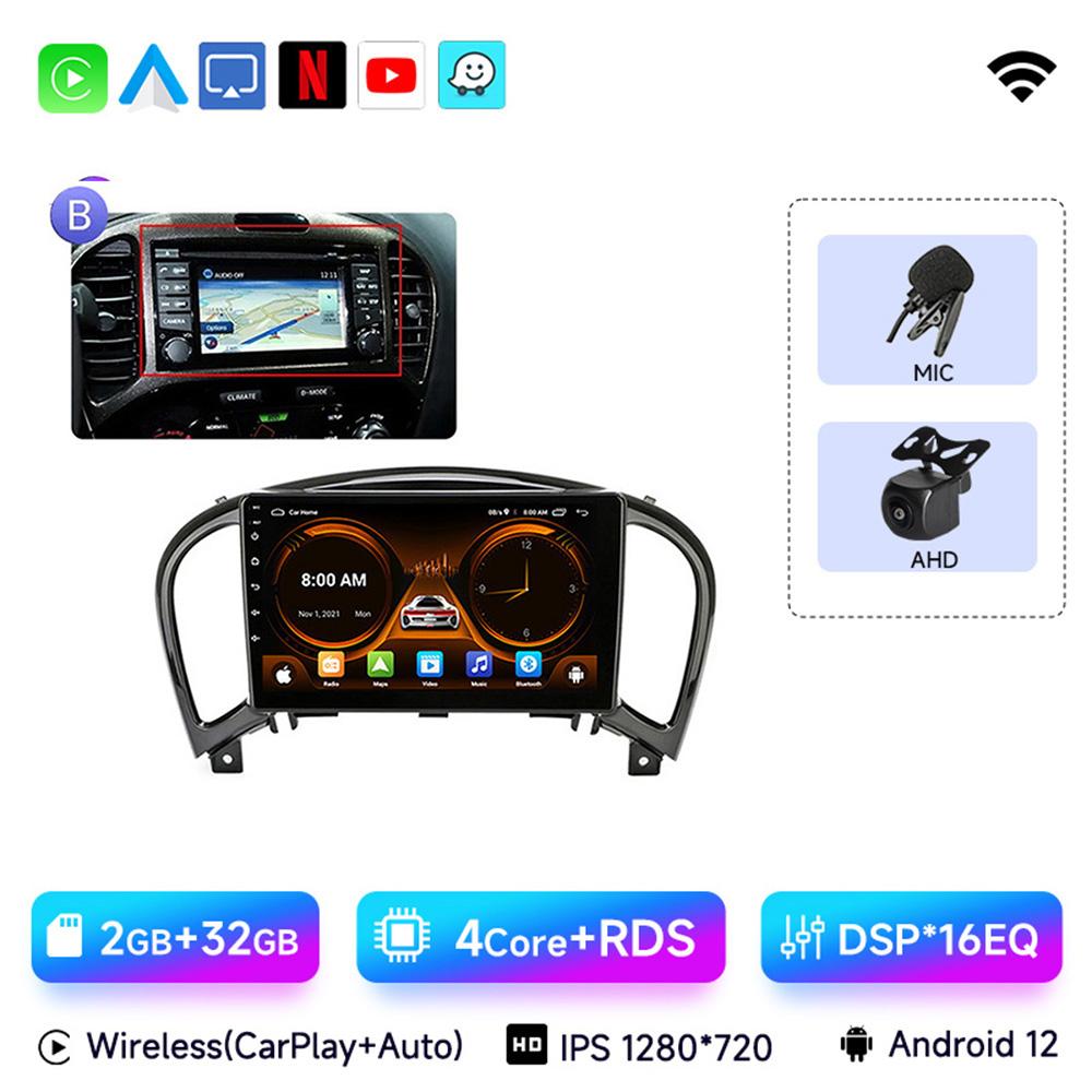 JIUYIN Android 13 Wireless CarPlay Android Auto Radio for Nissan Juke YF15 2010 2011 2012-2014 4G Car Multimedia GPS 2din