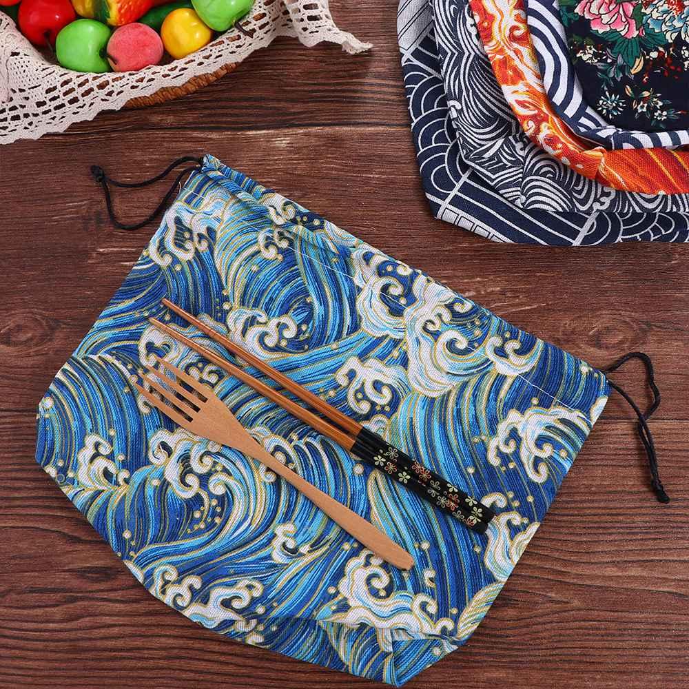 Tableware Storage Bag Japanese Style Lunch Box Lunch Tote Pouch Food Hand Bags Drawstring Lunch Bag