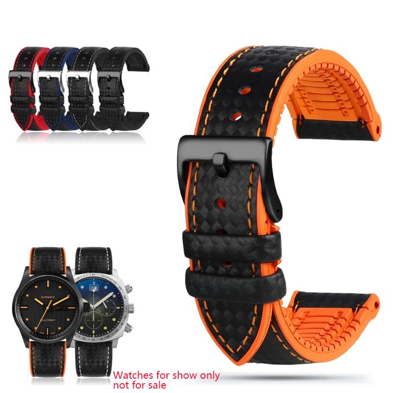 JEDEN 20mm 22mm dla zegarka Fossil Pasek z włókna węglowego i gumy dla Mido T-issot Zapięcie ze stali nierdzewnej Wodoodporny Łańcuszek do zegarka sportowego MN