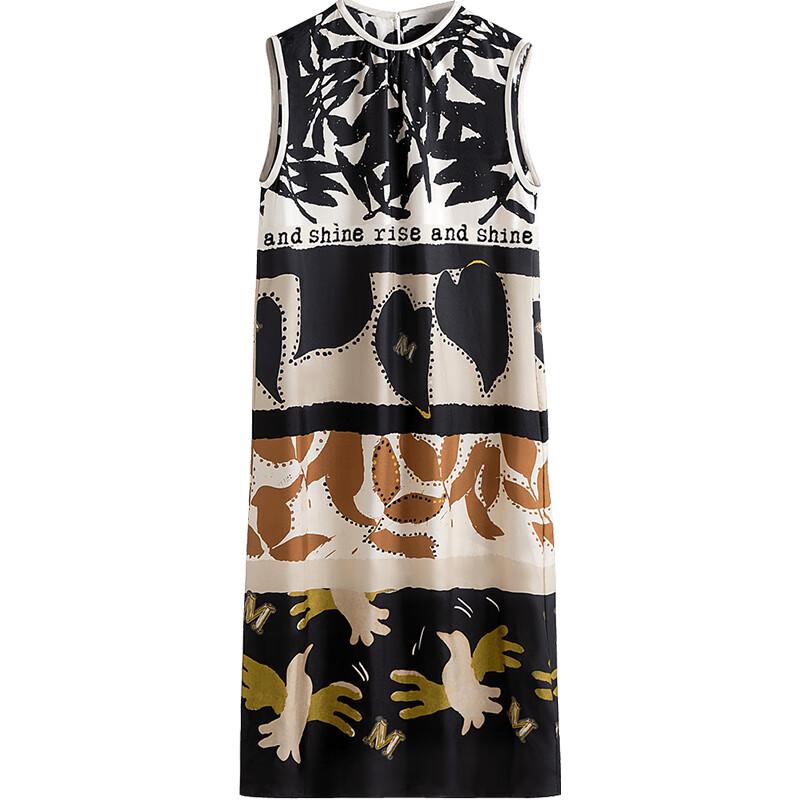 Sishe Women s Color-block Printed Sleeveless Dress M
