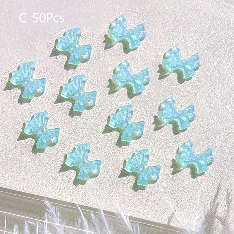 50Pcs Ice Transparent French Ribbons Colorful Resin Bowknot Charm Bowtie Jewelry Nail Art Decorations Manicure Tools Accessories