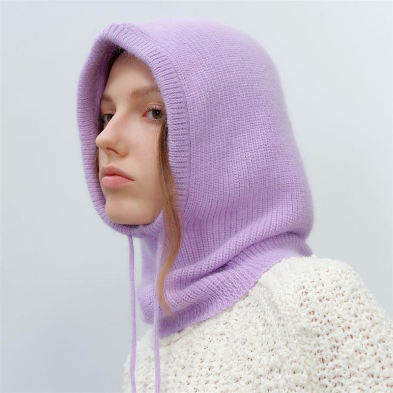High Quality Rabbit Fur Women Knitted Hat Fashion Solid Balaclava Cap Autumn Winter Hats Korean Designer Warm Pullover Snood Hat