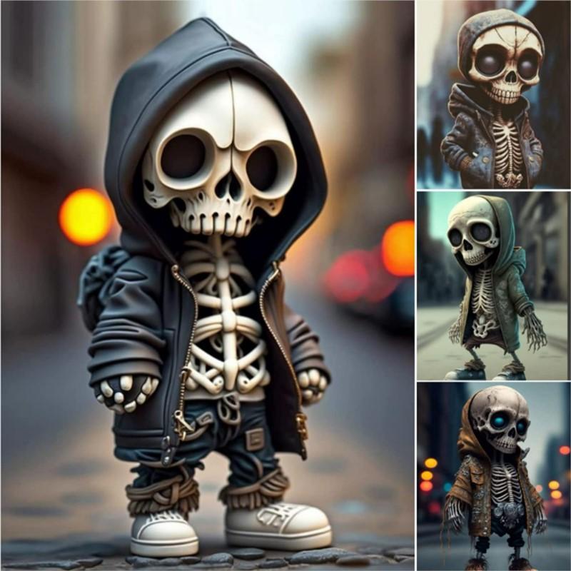 Pryskyřice Cool Skeleton Figurky Halloween Skeleton Figurka Lebka Příšerné ozdoby Dekorace na palubní desku auta Dekorace stolu