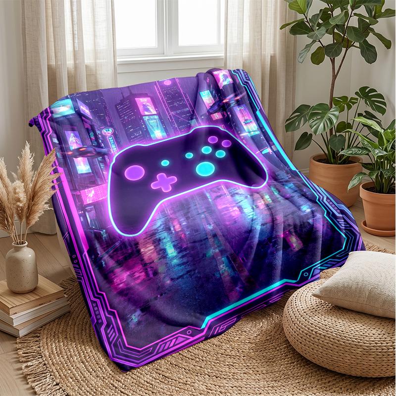 Cosmic Neon Game Controller blanket Personalized Name Flannel Blanket Soft Cozy Plush Throw for Sofa Bed Lightweight Home Decor