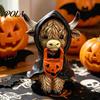 Decorative Pumpkin Cow Statue Highland Halloween Decor, Funny Resin Ghost Figurine for Home Mantel Decorations Office Tiered Tray Table Desk