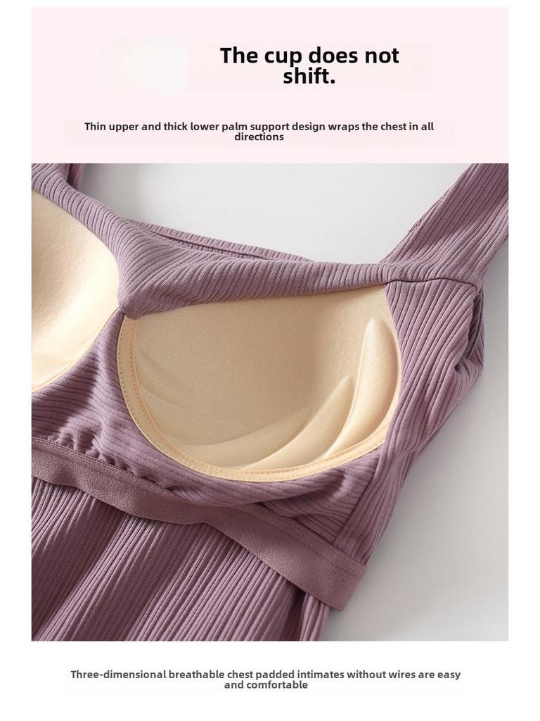 Women's Square Neck Padded Vest: Cotton, One-Shoulder Summer Top, No Steel Ring Straps.