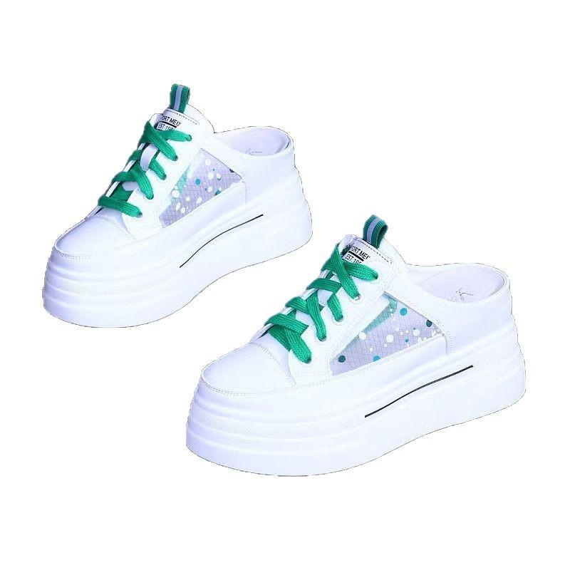 Baotou Half Slippers Women's Thick Bottom Heightening Summer Wear Breathable Mesh Sandals