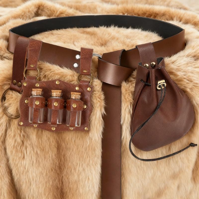 Renaissances Vikinges Costume Accessories,Medieval Pirate Pu Belt Cork Bottles Halloween Renaissances Cosplay Costume