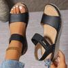 Women's Peep-Toe Casual Sandals With Velcro Strap, Roman Style Outdoor Footwear, Available In Large Sizes.