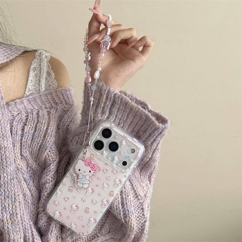 iPhone 15/16 Pro Max Cute Cartoon KT Cat Floral Phone Case with Chain
