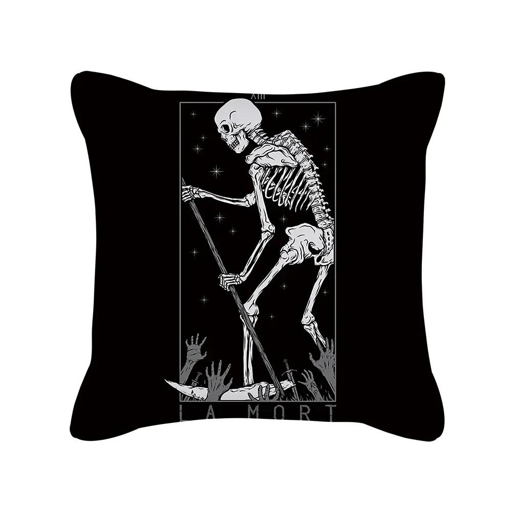 Punk Style Cushion Cover Skull Print Office Sofa Car Pillowcase Home Decor  Outdoor Square  Moda