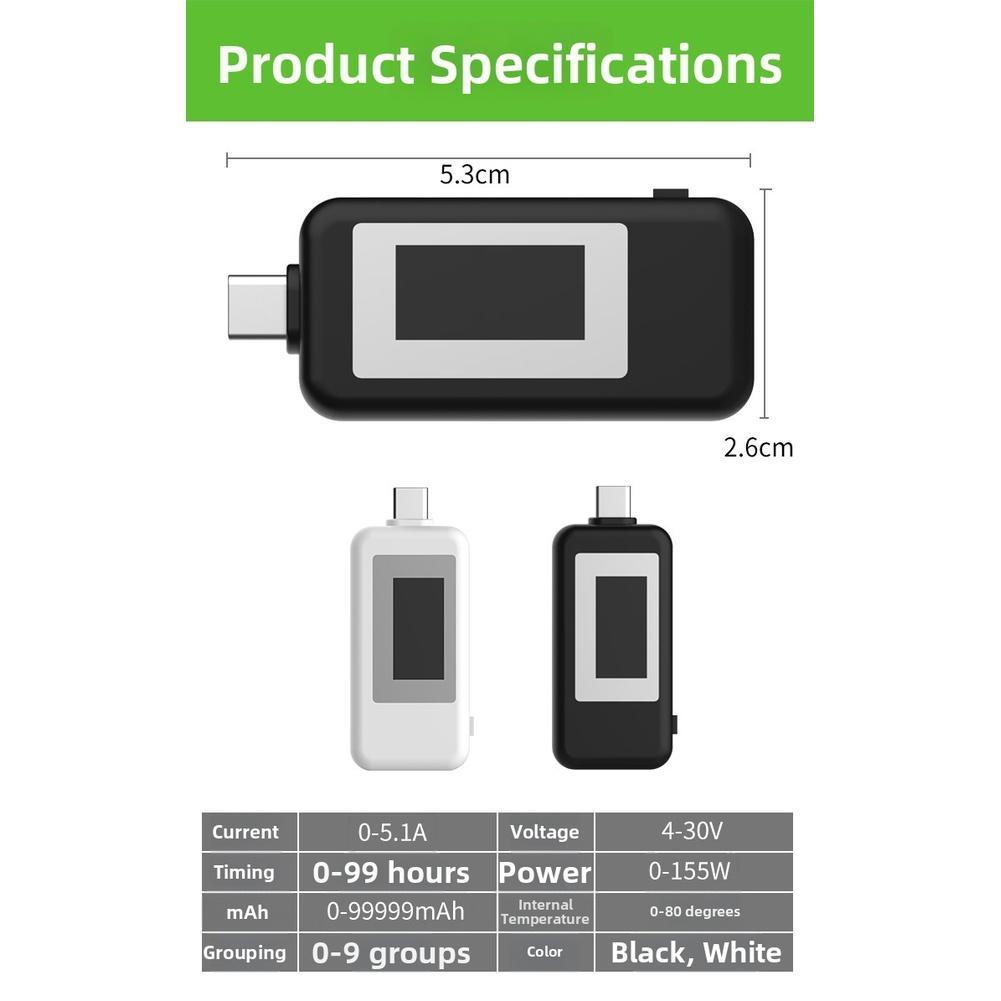 Real Time USB C Digital Tester with Voltage Current Meter for Power and Capacity Monitoring Safety Timer to Avoid Overcharging