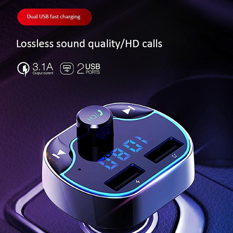 

Автомобильный Bluetooth 5.0 FM передатчик Беспроводной аудио приемник QC3.1A Автомобильное зарядное устройство Автомобильный комплект