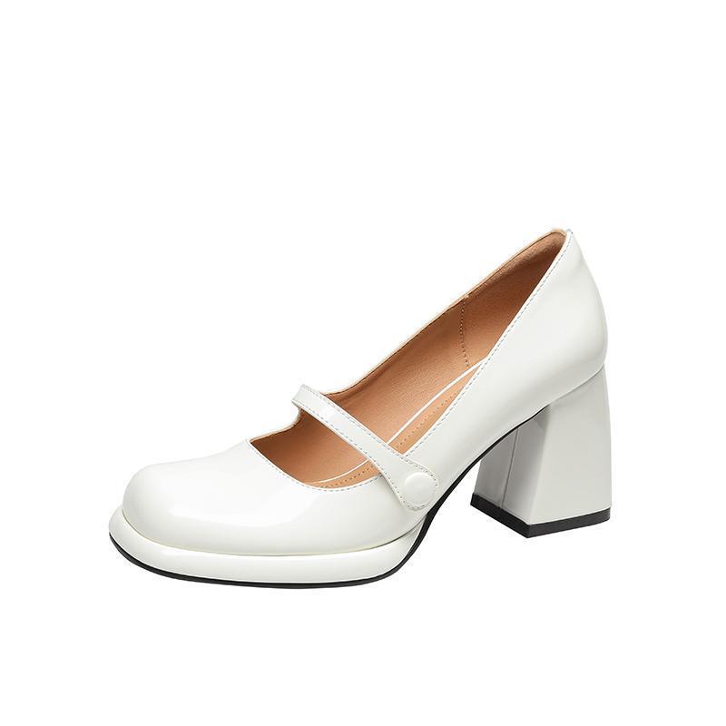Winter 2025 New Black High Heels Women's French Thick Heel Patent Leather Square Head Temperament Single Shoes Mary Jane Small Leather Shoes