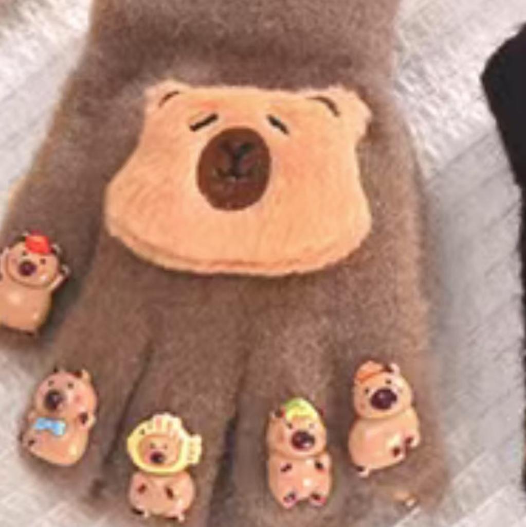 Cartoon manicure gloves children's warm and antifreeze full finger cover baby thickened five-finger girl finger cover