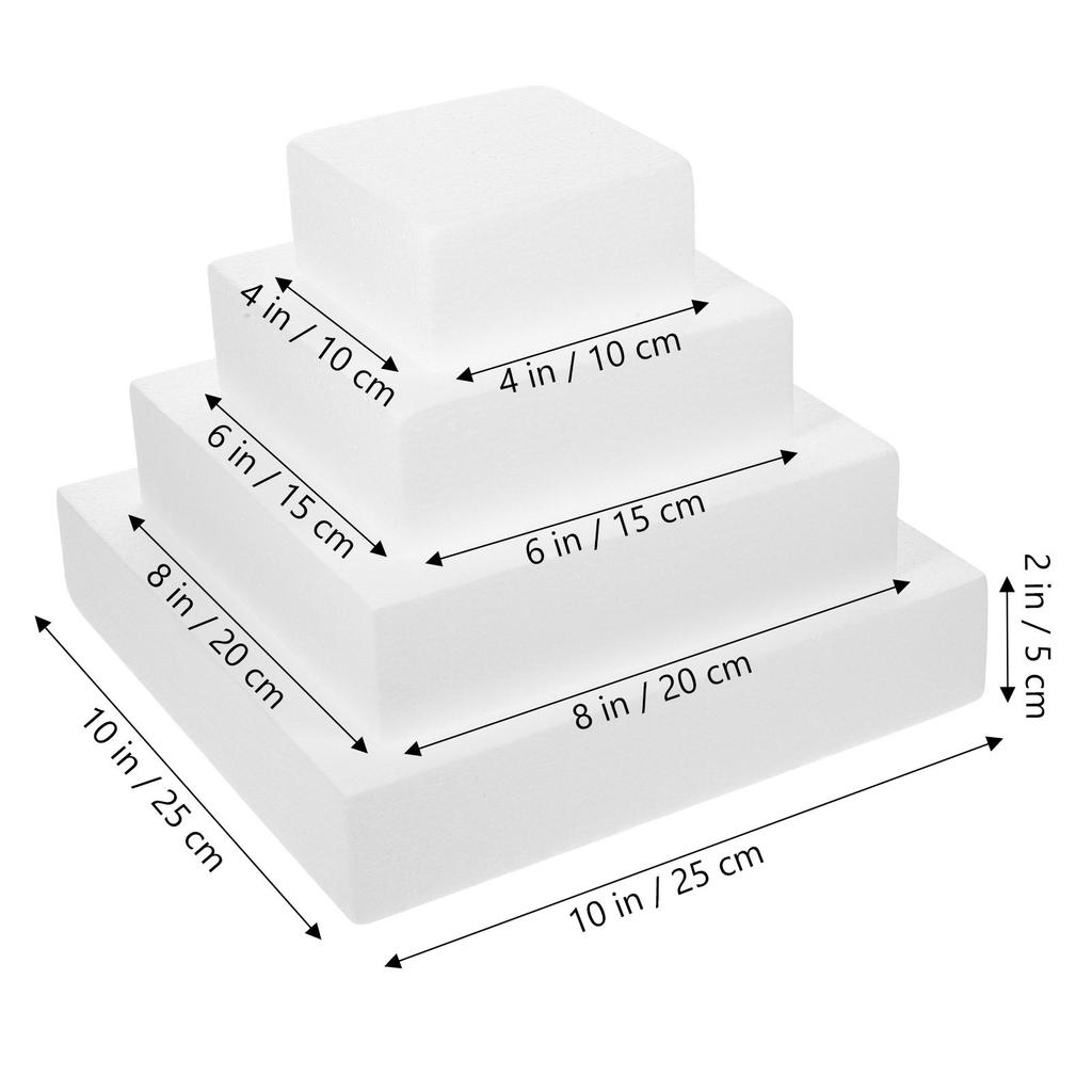 4Pcs White Foam Cake Dummy Cubic Shape Lightweight DIY Wedding Cake Display Decorative Practice Tool Baking Tools