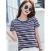 Damska letnia casualowa luźna koszula gładka w paski z krótkim rękawem, pulower z okrągłym dekoltem, wszechstronne topy w stylu Y2K