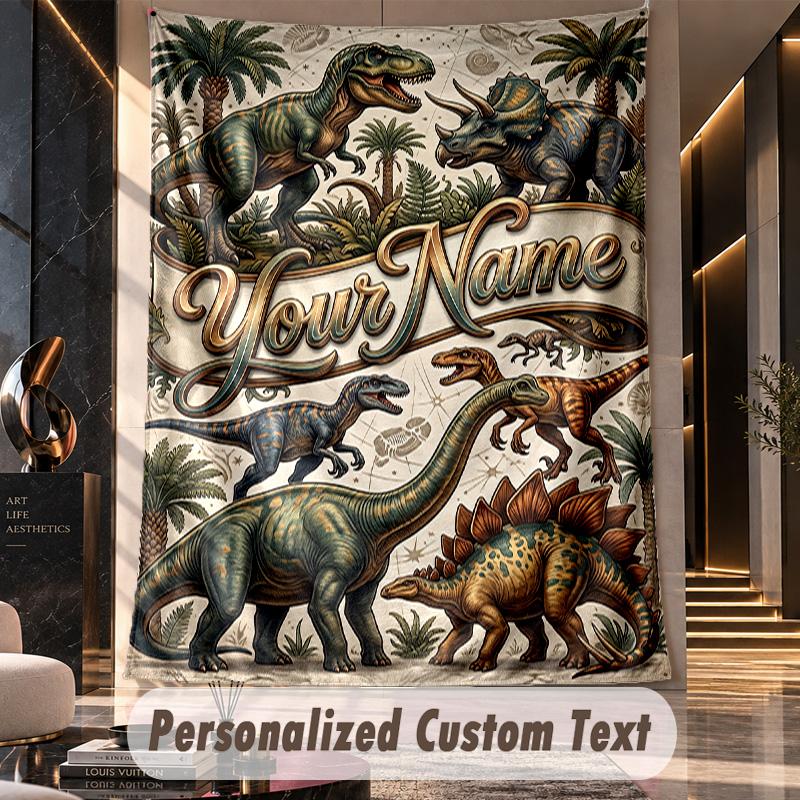 Dinosaur (64) Theme Custom Tapestry Personalized Custom Name Text Wall Hanging Tapestry Home Decor Background Cloth
