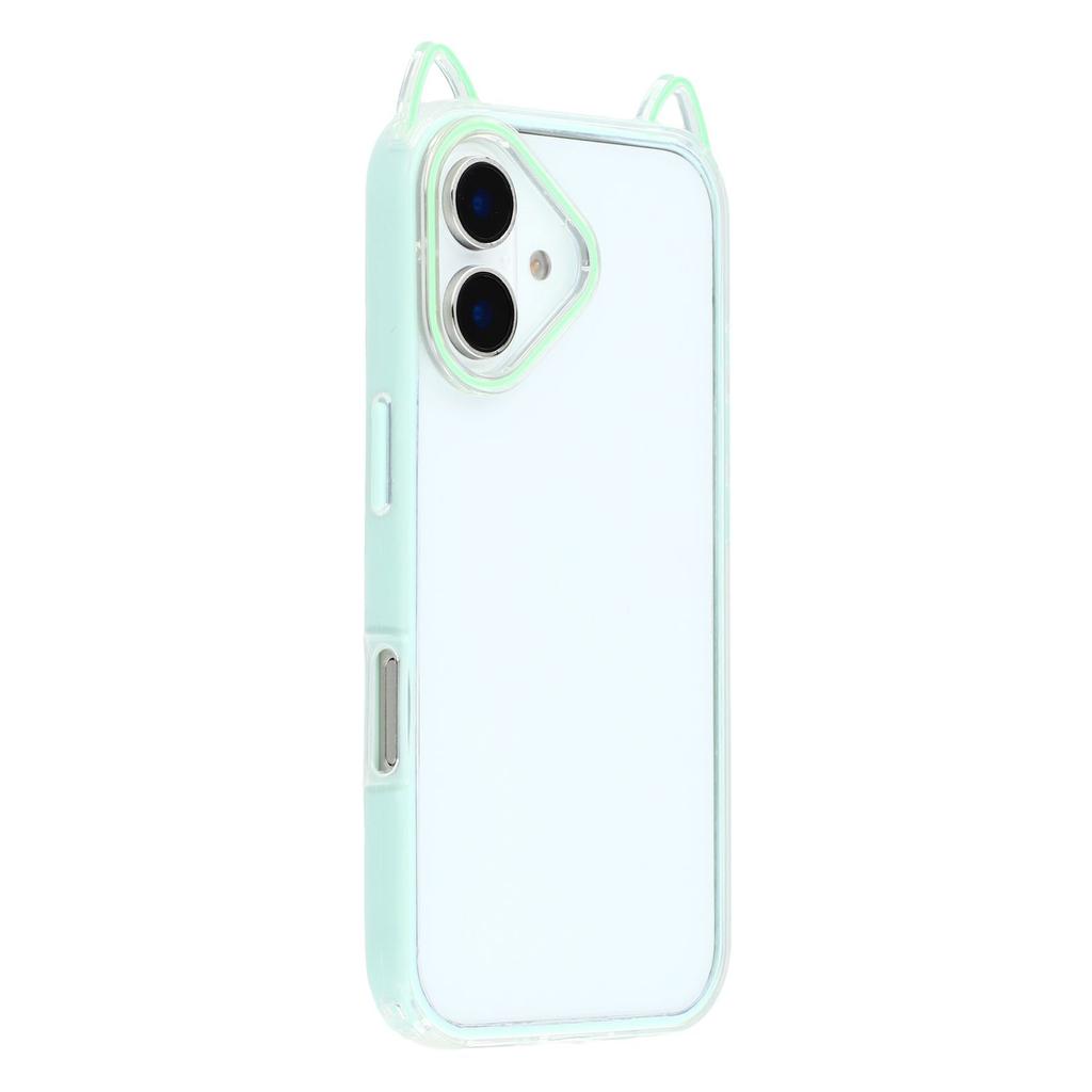 For iPhone 16 Plus Case Cat Ear Design TPU + Acrylic Clear Phone Back Cover