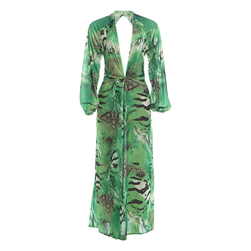 KDA European and American style summer new women's clothing sexy backless deep V split long-sleeved dress