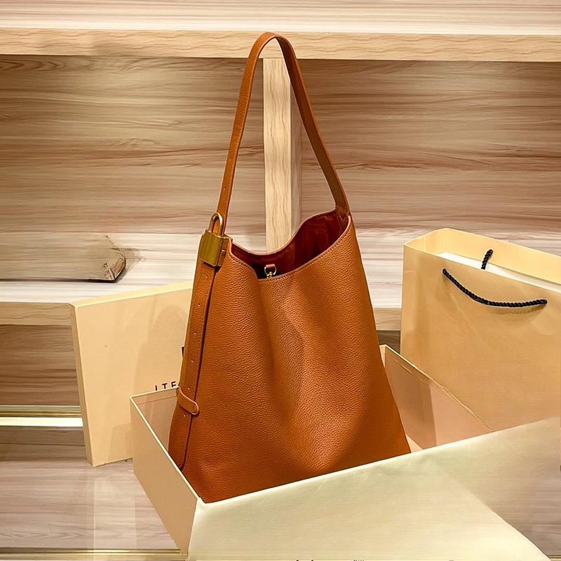 

Кожаная сумка-ведро для женщин с большой вместимостью для поездок на работу, сумка через плечо коричневый