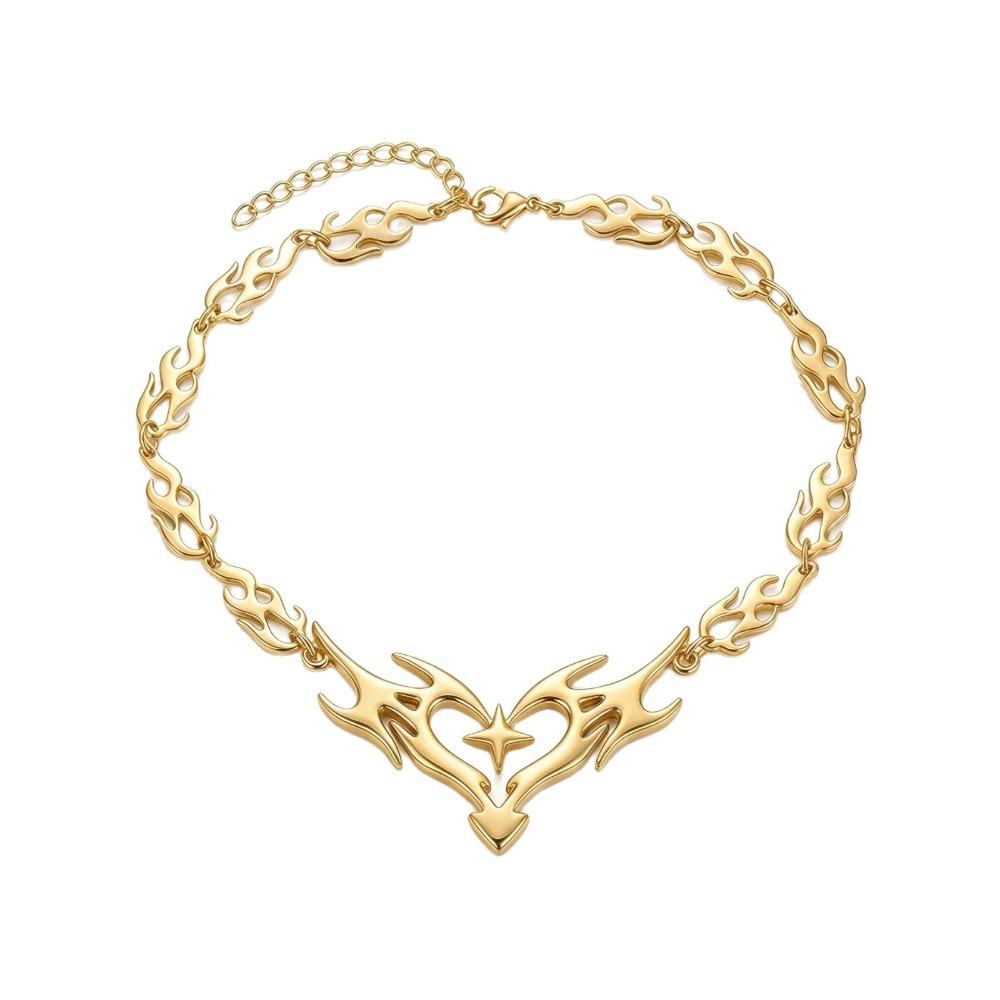Heart Pendant Heart Necklace Metal Chain Necklace Y2K Flame Necklace For Women золотой