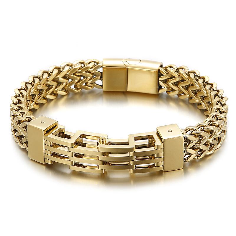 Men's Fashion Double-Layer Square Chain Titanium Steel Bracelet with Magnetic Clasp
