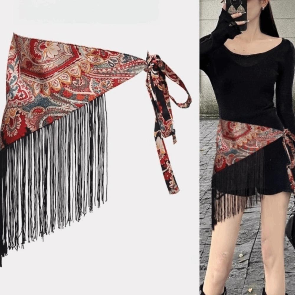 Chinese Style Butt Curtain Skirt Printing Trim Butt Curtain Fashion Triangular Waistband Women