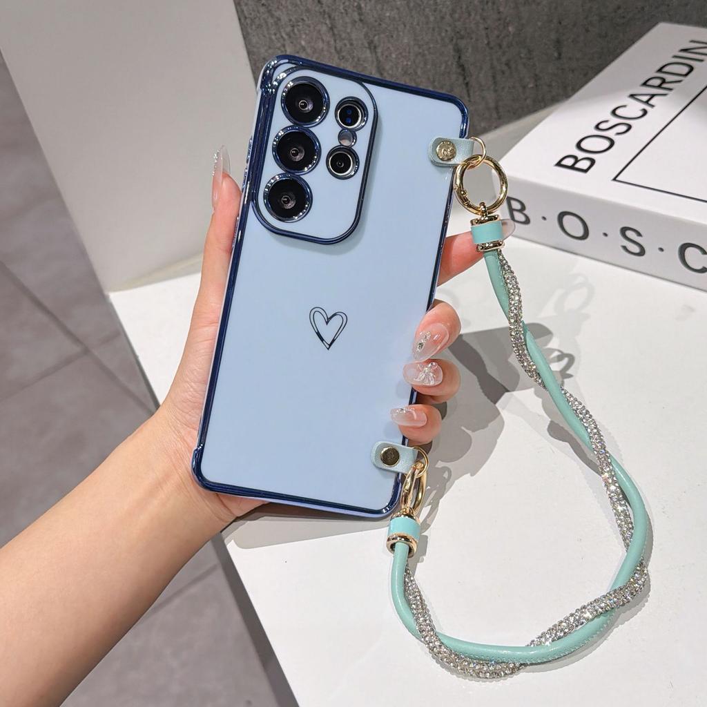 Applicable To Samsung S26Ultra Advanced Induction Plating Love Mobile Phone Case A57 Twist Hand Rope A56 All-inclusive Silicone Soft