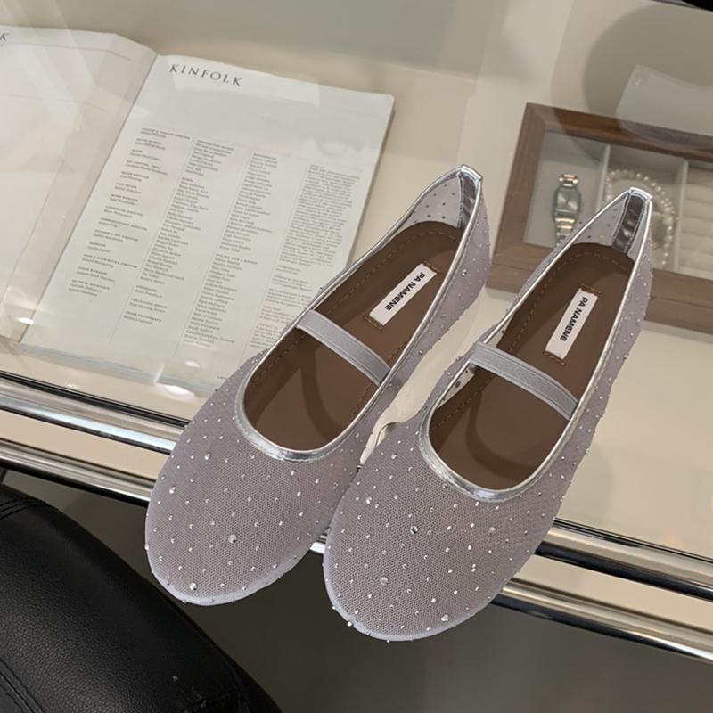 

Дизайнерские женские балетки из хрустальной сетки, модные, с неглубоким вырезом, эластичной резинкой, удобные, с мягкой подошвой, туфли Мэри Джейн 35 серебряный