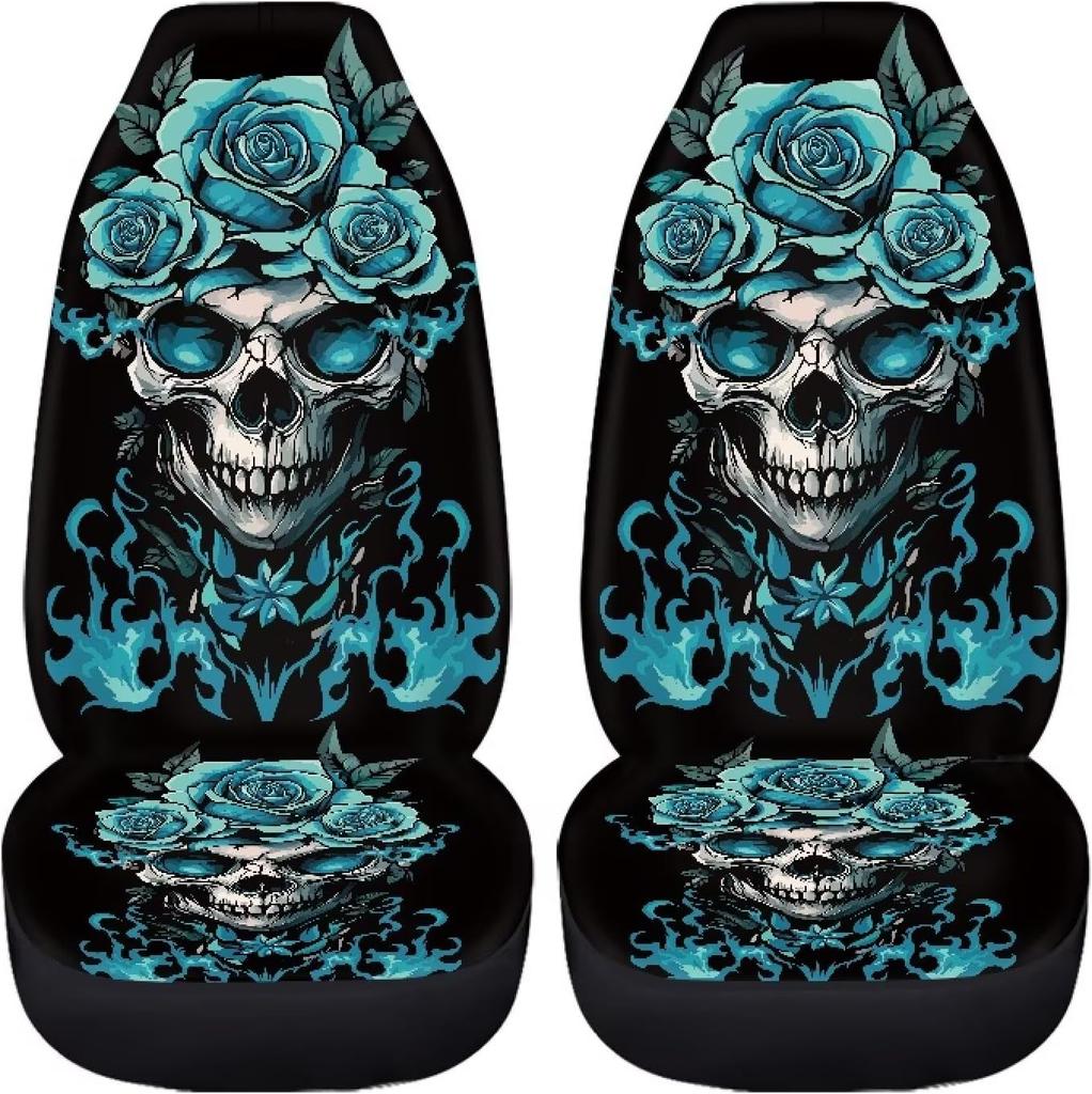 Halloween Skull Car Seat Covers 2 Pcs Car Seat Covers Front Seats Only Breathable Breathable Easy to Install Anti-Slip Back
