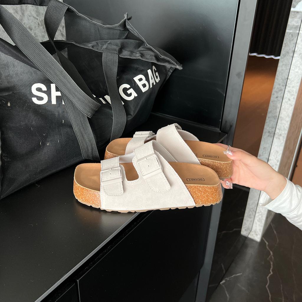 Classic~ Open-toed neck Ken shoes with platform buckle strap Boboken slippers 2025 summer new versatile one-word drag outer wear