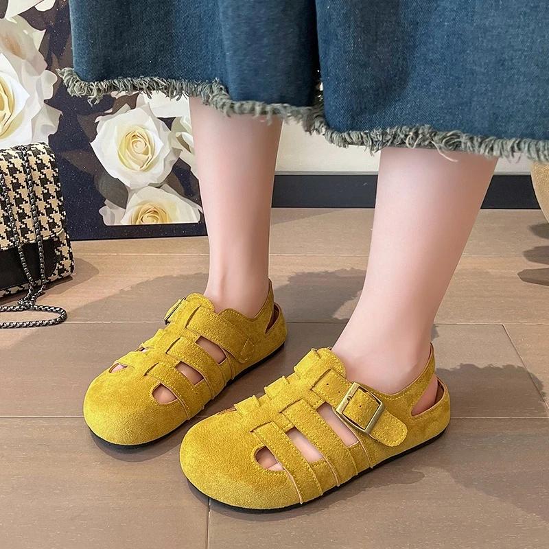 Hot-selling Sandals Versatile Baotou Fashion Sandals Women's Summer Hollow Woven Fish Bone Roman Shoes  New Birken Shoes