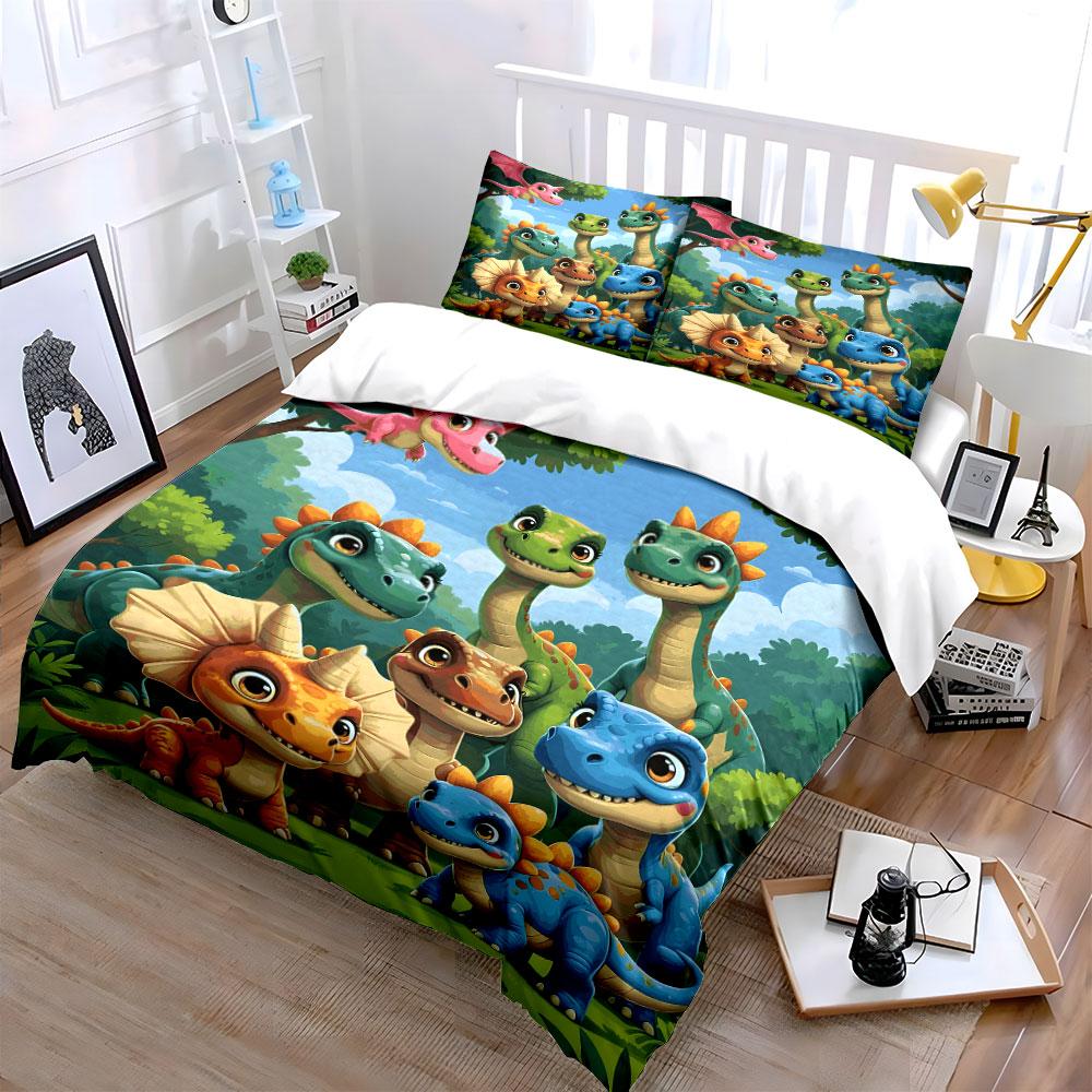Cartoon Dinosaur Kids Room Decor Soft Comfortable Duvet Cover Bedding Set Included 1*Duvet Cover & 2*Pillowcases, Gift