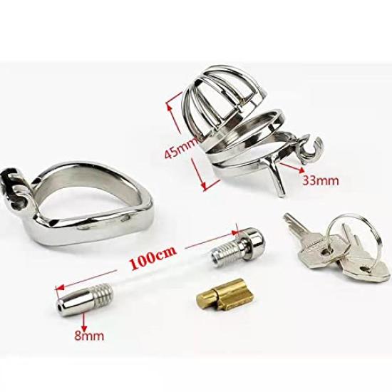 Stainless Steel Chastity Belt for Chastity Hollow Chastity Cage with Penis Penis Restraint Metal Penis SM Cheating Cock Adult Toy Men, Lock, Plug,