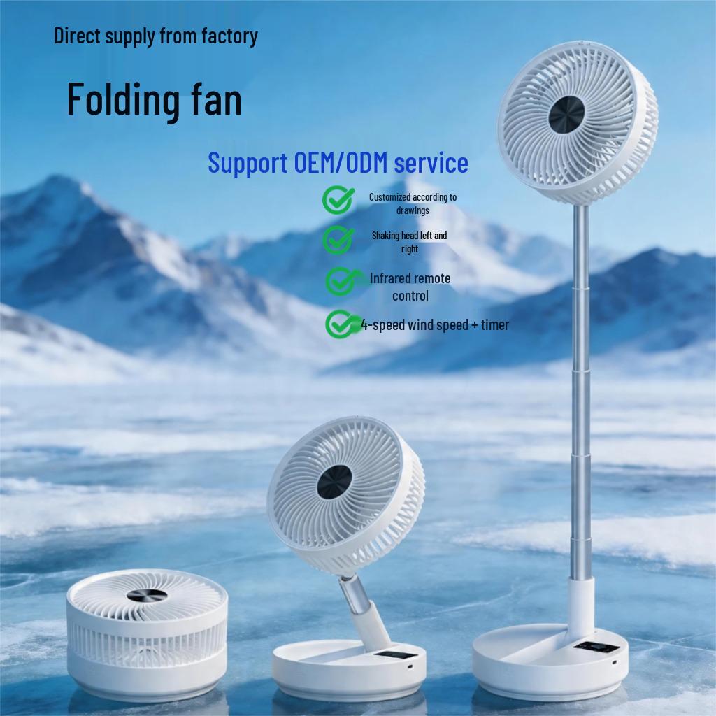 Retractable Oscillating Fan: Rechargeable, Height-Adjustable, Foldable for Home, Office, Desk, or Outdoor Use.