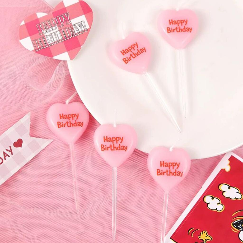5pcs Heart Birthday Candles Cake Candles Cupcake Topper Candles Dessert Candle Holders for Wedding, Anniversary, Romantic Night