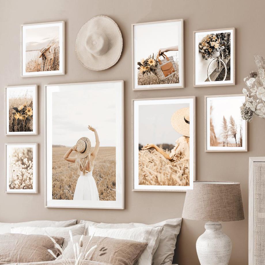 Herbst Mädchen Weizen Sonnenblume Reed Fahrrad Wand Kunst Leinwand Malerei Nordic Poster Und Drucke Wand Bilder Für Wohnzimmer Dekor