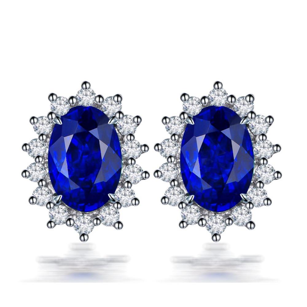 

Princess Dina Inspired Floral Earrings Synthetic Sapphire and Amethyst Gemstones with Diamond Accents for Women