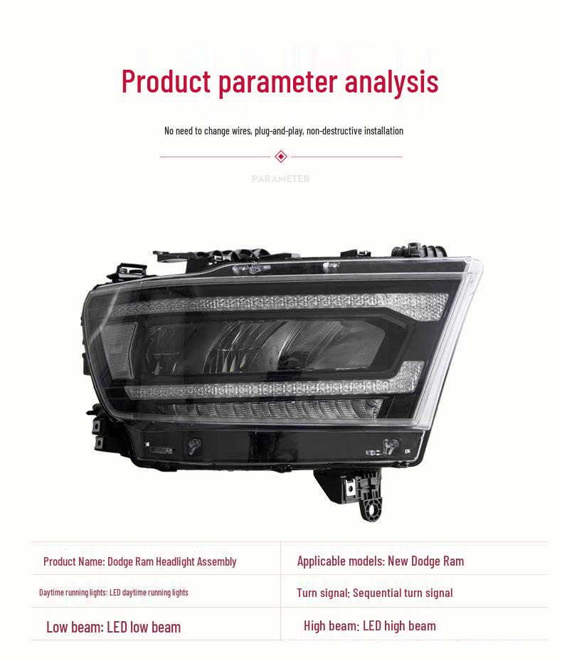 Dodge Ram 1500 LED Headlight Assembly with Sequential Turn Signal and Daytime Running Light