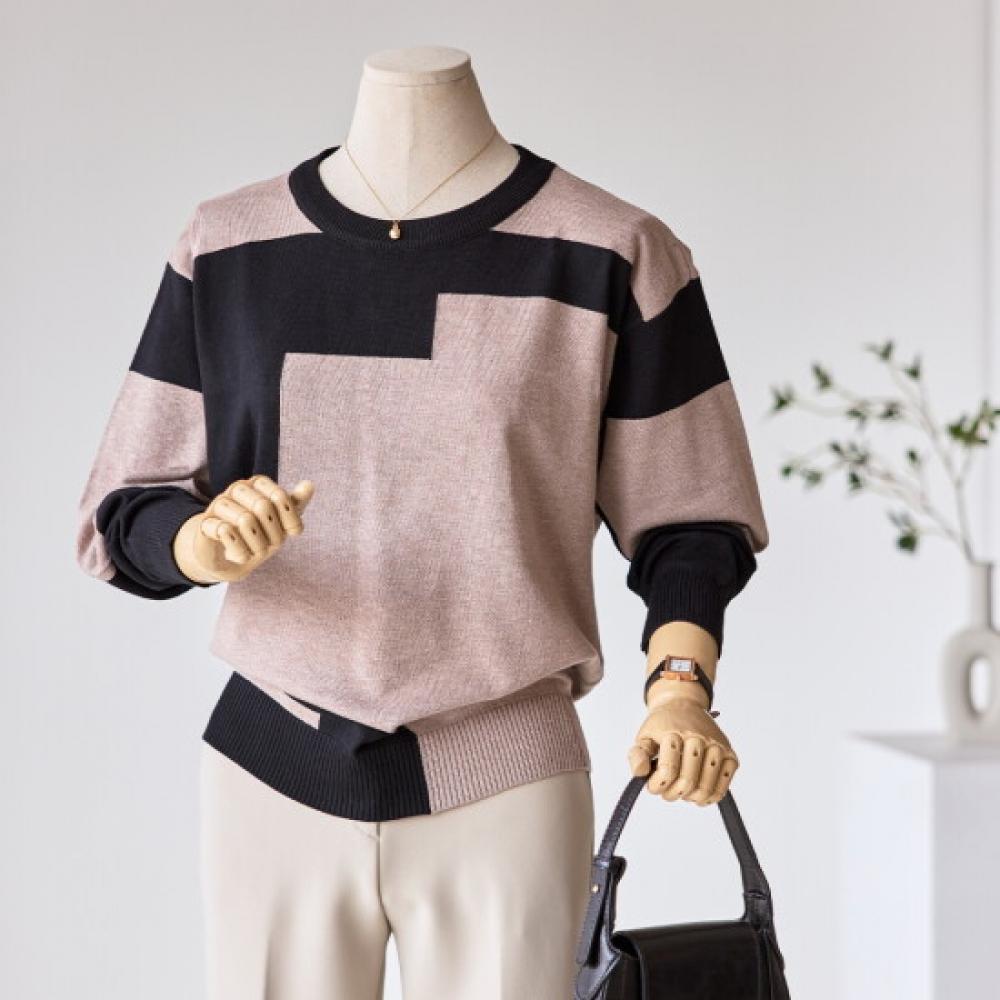 Customable Long Sleeve Knit Pattern Color Block T2502kn606a