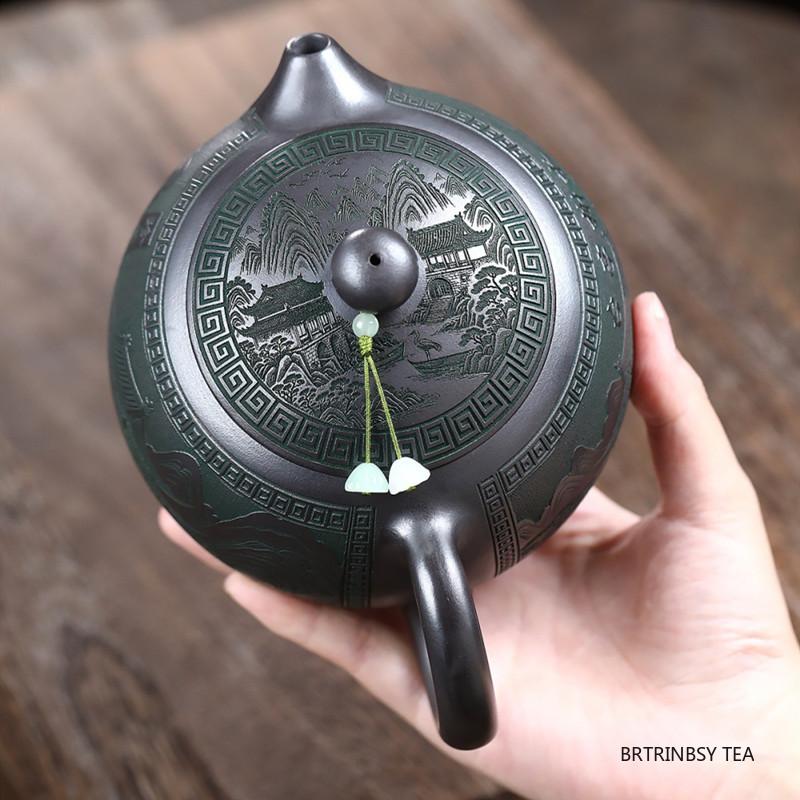740ml Chinese Tradition Yixing Purple Clay Teapot Handmade Landscape Tea Pot Large Capacity Xishi Kettle Household Tea Set
